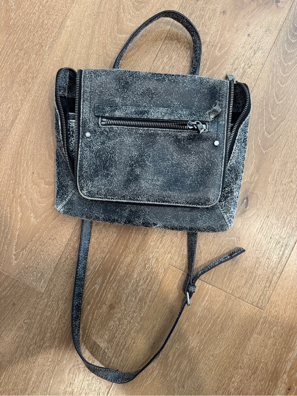 All Saints cross body satchel distressed leather